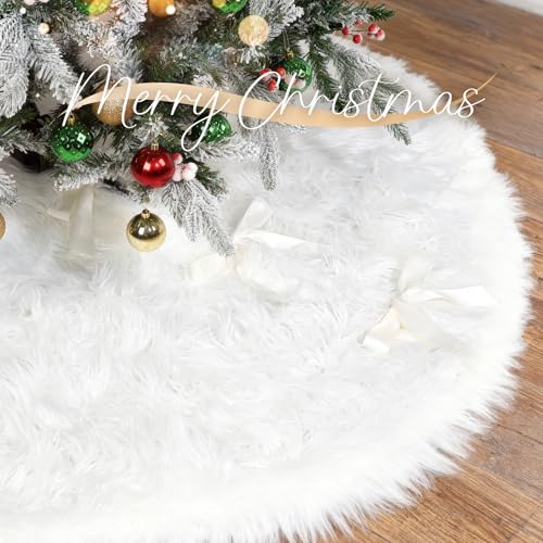 48 Inch White Faux Fur Christmas Tree Skirt D576