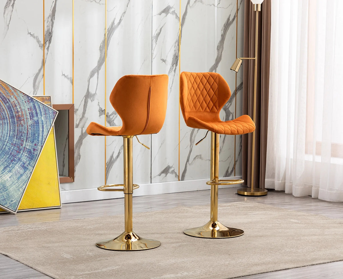 Orange Velvet Adjustable Swivel Bar Stools Set of 2 M246445