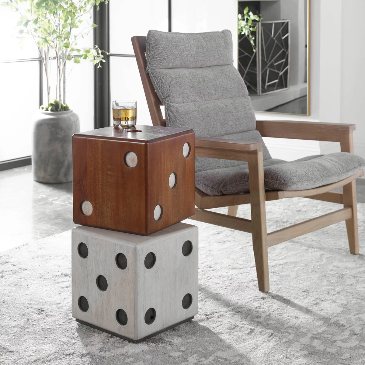 15" Wide Suar Wood Dice Accent Side Table Z68431