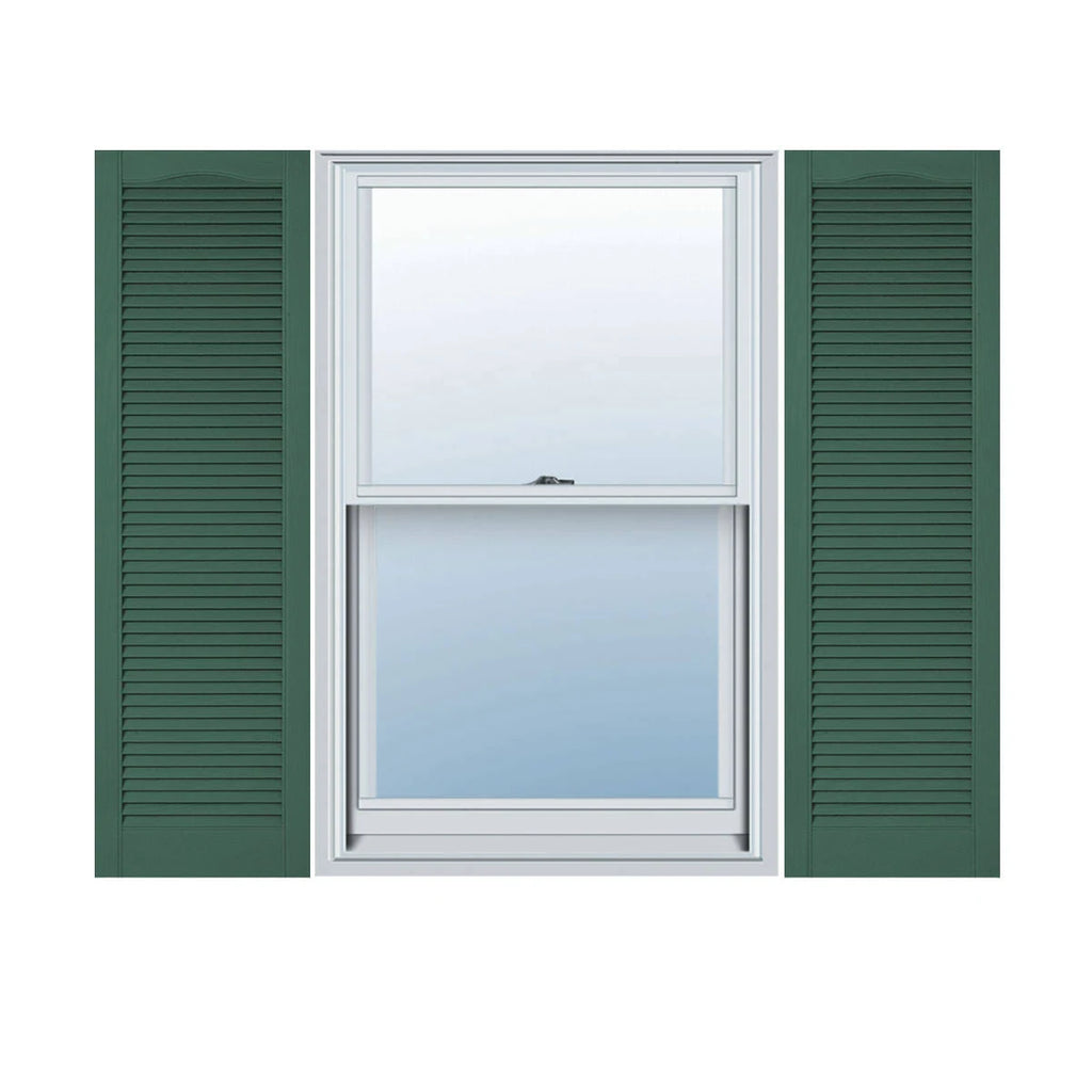 18 inchw x 86 inchh Vinyl Cathedral Top Louver Shutters, Per Pair, Forest Green R895908