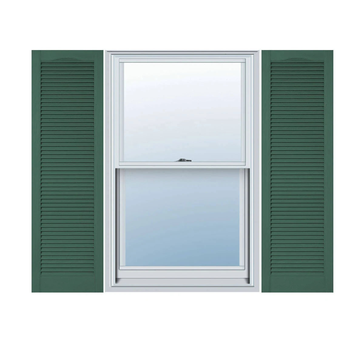 18 inchw x 86 inchh Vinyl Cathedral Top Louver Shutters, Per Pair, Forest Green R895908
