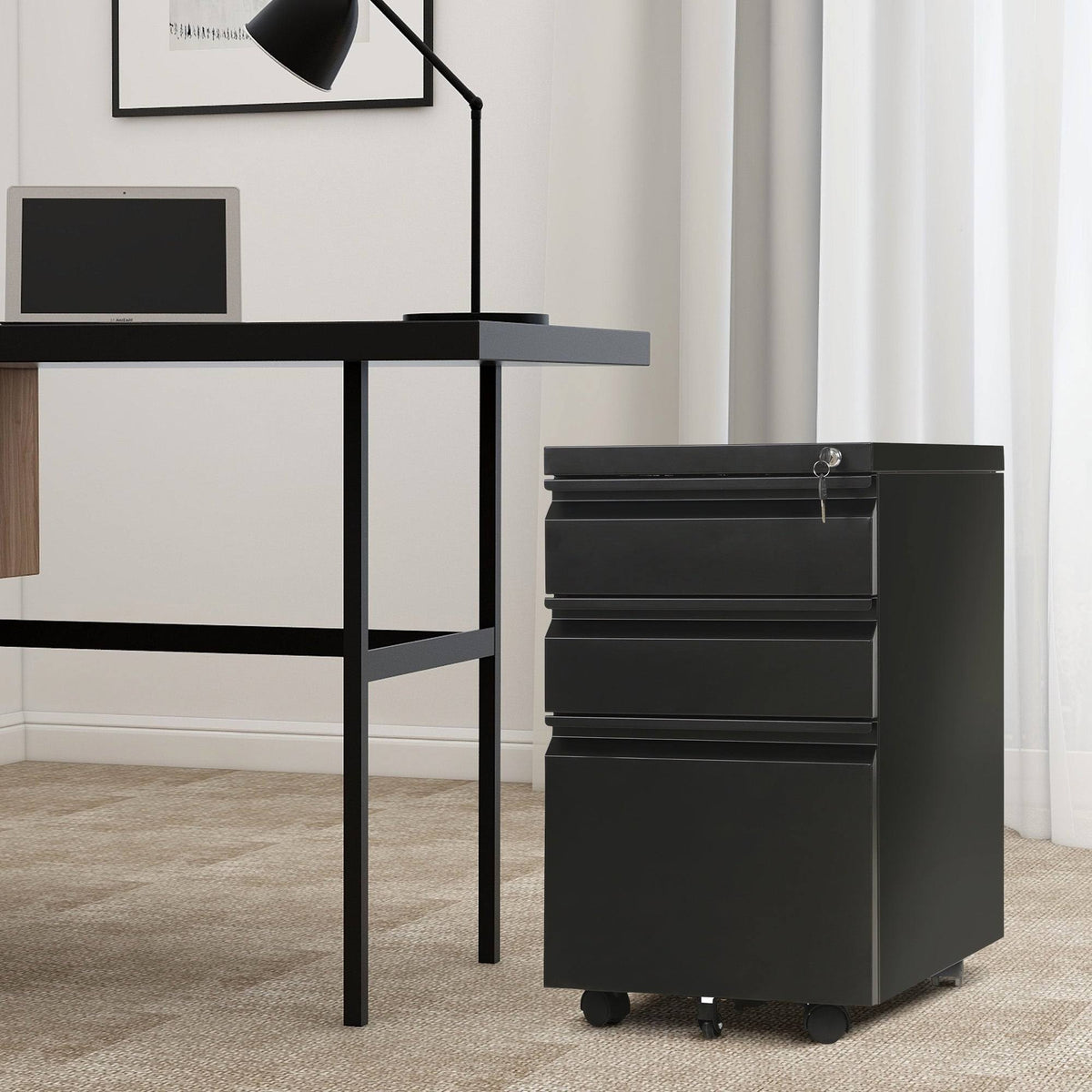 3-Drawer Metal Locking Mobile File Cabinet White L741