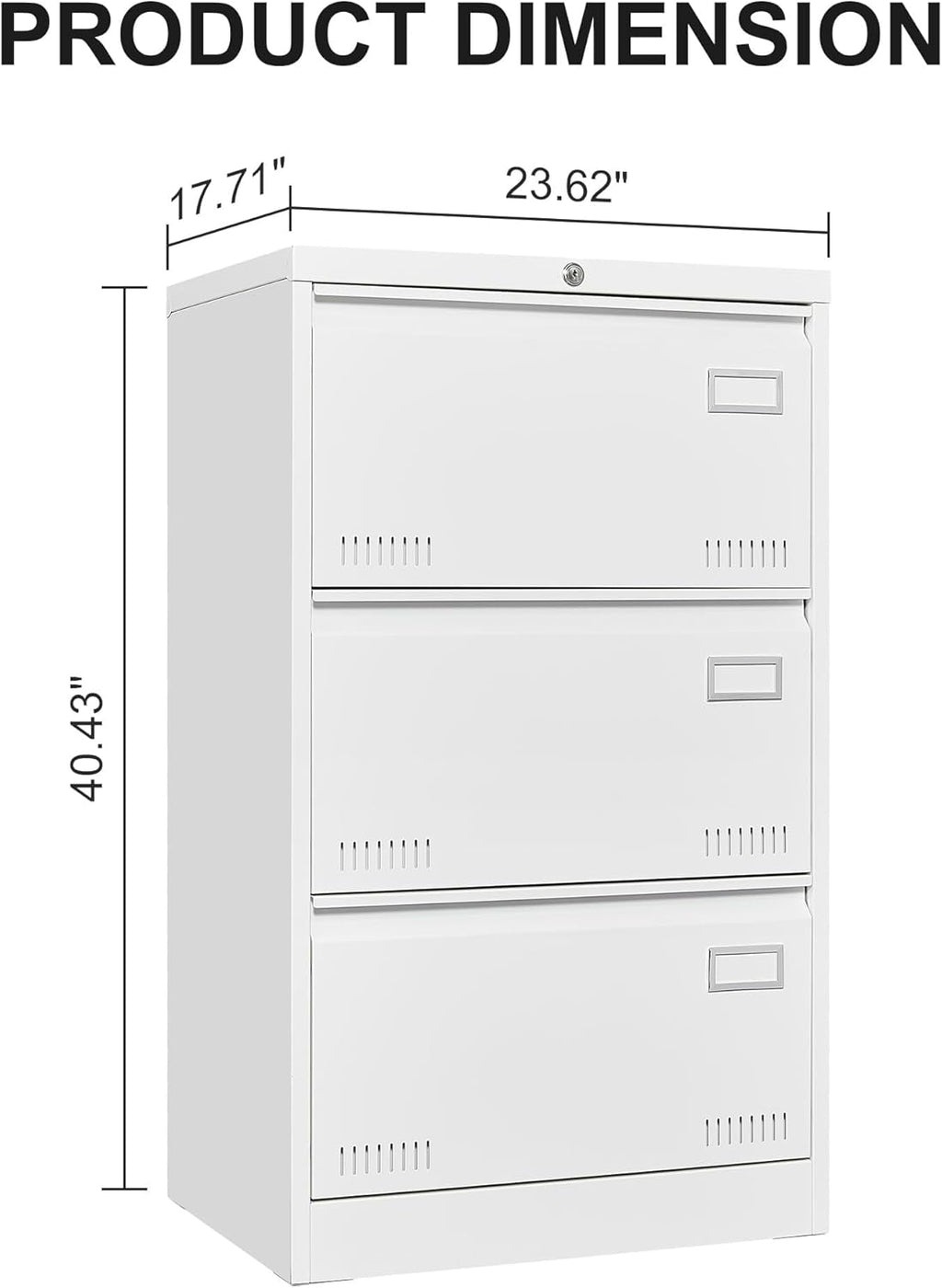 White 3-Drawer Metal Lateral File Cabinet Y932