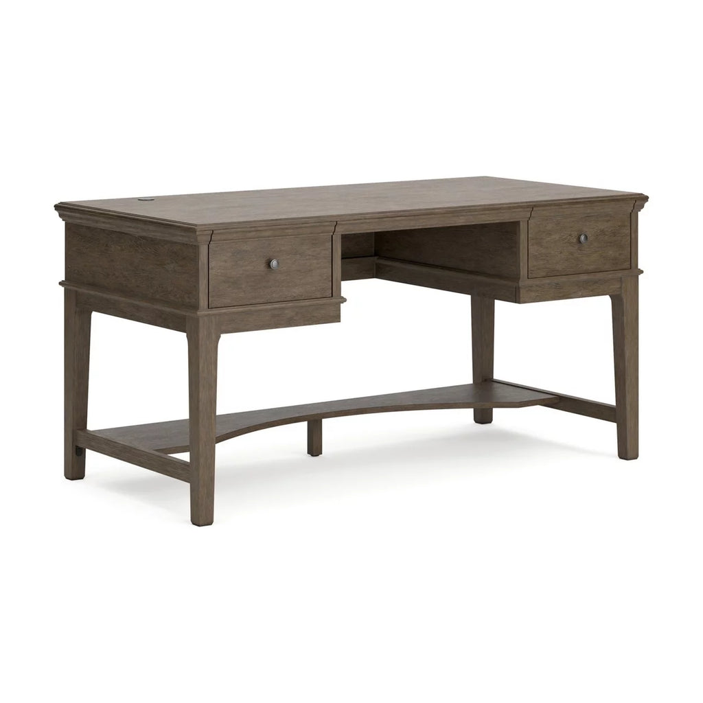 60 Inch Weathered Gray Wood Storage Desk with USB Ports Y663