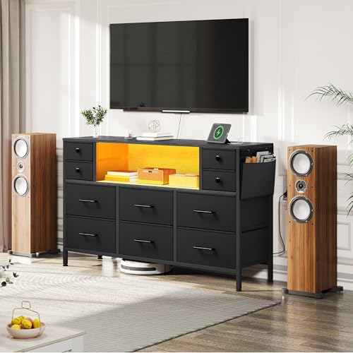 Black 9 Drawer TV Stand with Charging Station Z582973