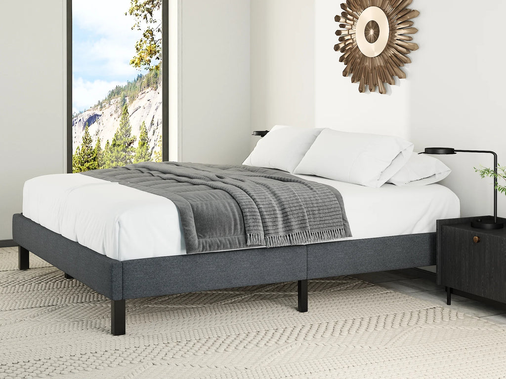 Grey King Size Upholstered Platform Bed Frame with Wood Slats C852569