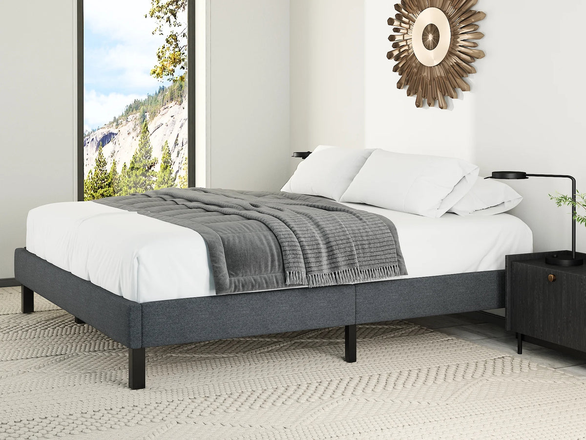 Grey King Size Upholstered Platform Bed Frame with Wood Slats C852569
