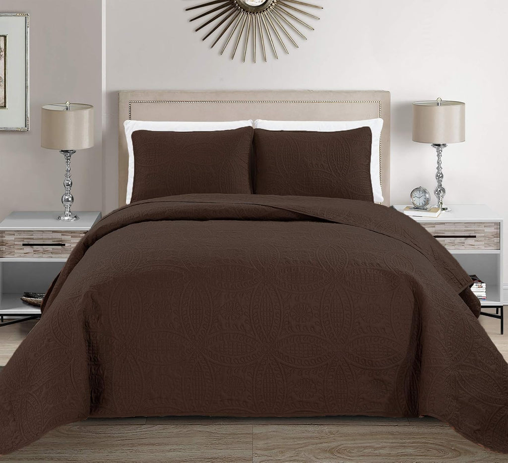 3pc King/California King Embossed Oversized Coverlet Bedspread Set Solid White I424