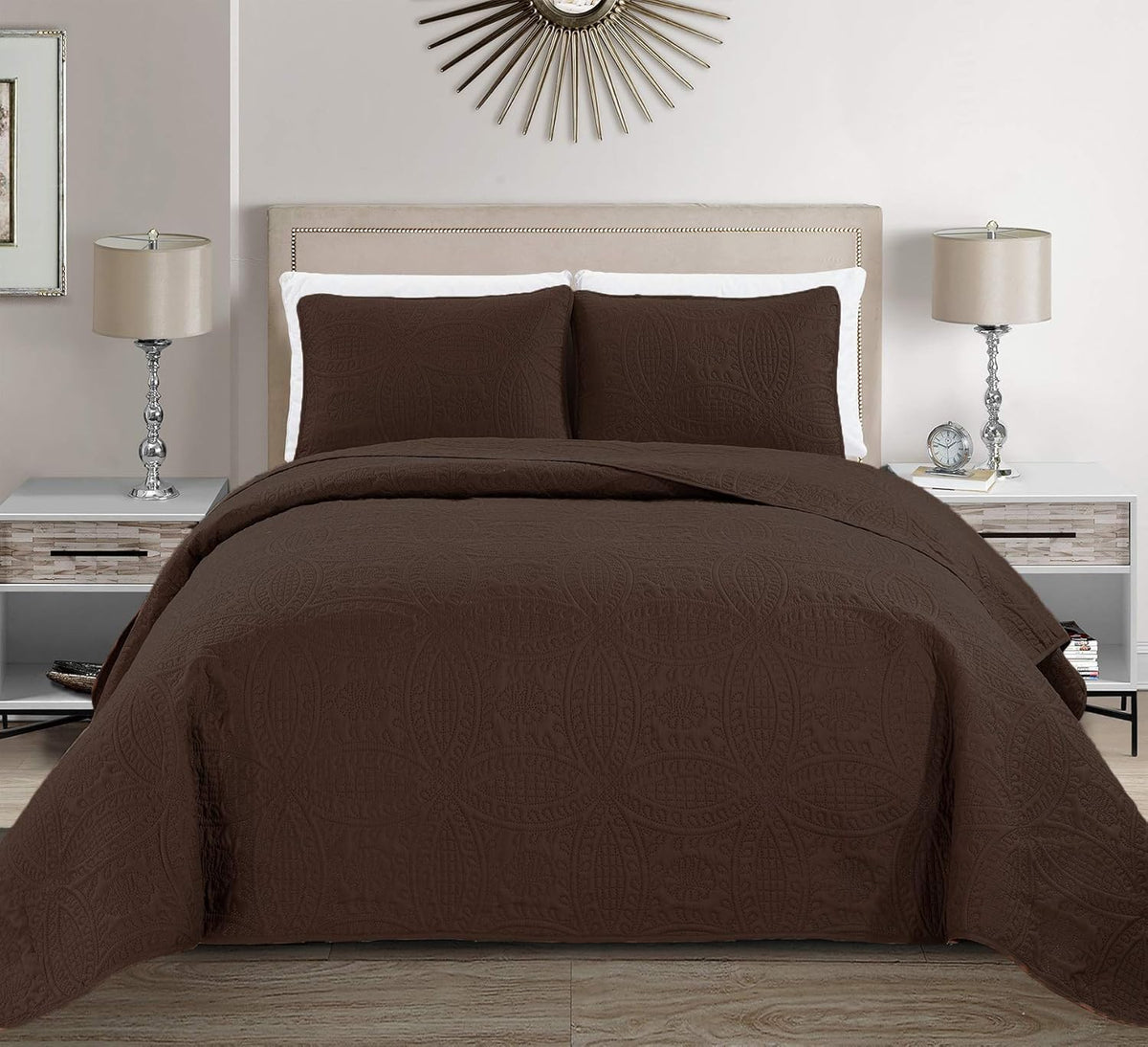 3pc King/California King Embossed Oversized Coverlet Bedspread Set Solid White I424