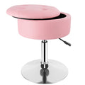 Black PU Leather Adjustable Height 17.9" to 24.4" Round Vanity Stool with Storage R36972