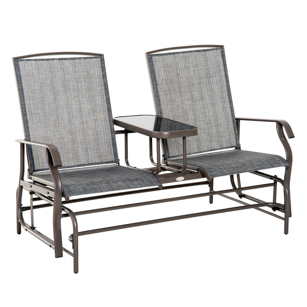 Gray Metal Frame Outdoor Glider Bench with Center Table Q66712