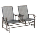 Gray Metal Frame Outdoor Glider Bench with Center Table Q66712