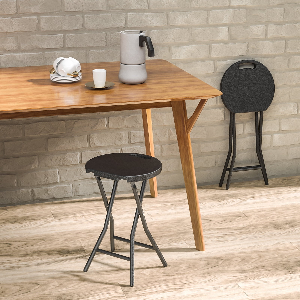 18-Inch Round Collapsible Folding Stool Set of 2, Black Z9664