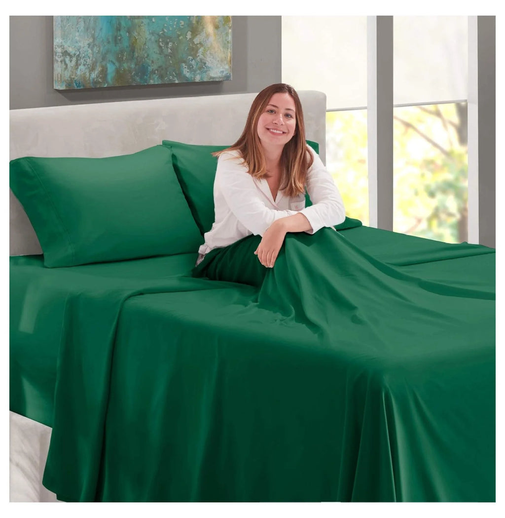 Green 4 Piece Queen Size Extra Deep Pocket Sheets I67347