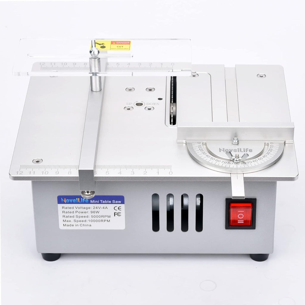 Mini Hobby Table Saw with Miter Gauge, 3 Inch HSS Alloy Steel Circular Saw Blade, Polishing Pad, 96W Power Supply A1113