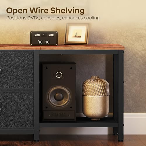 Rustic Brown and Black TV Stand with 2 Fabric Drawer J9543