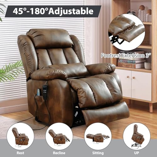 Large Genuine Leather Power Lift Recliner Chair with Massage and Heating T736428