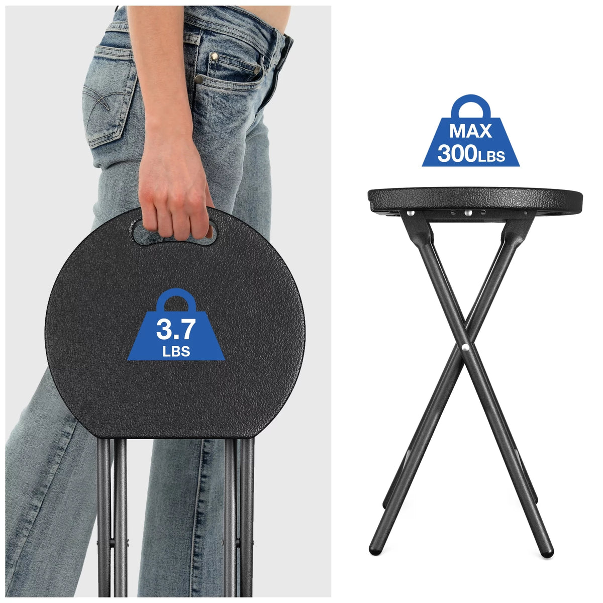 18-Inch Round Collapsible Folding Stool Set of 2, Black Z9664