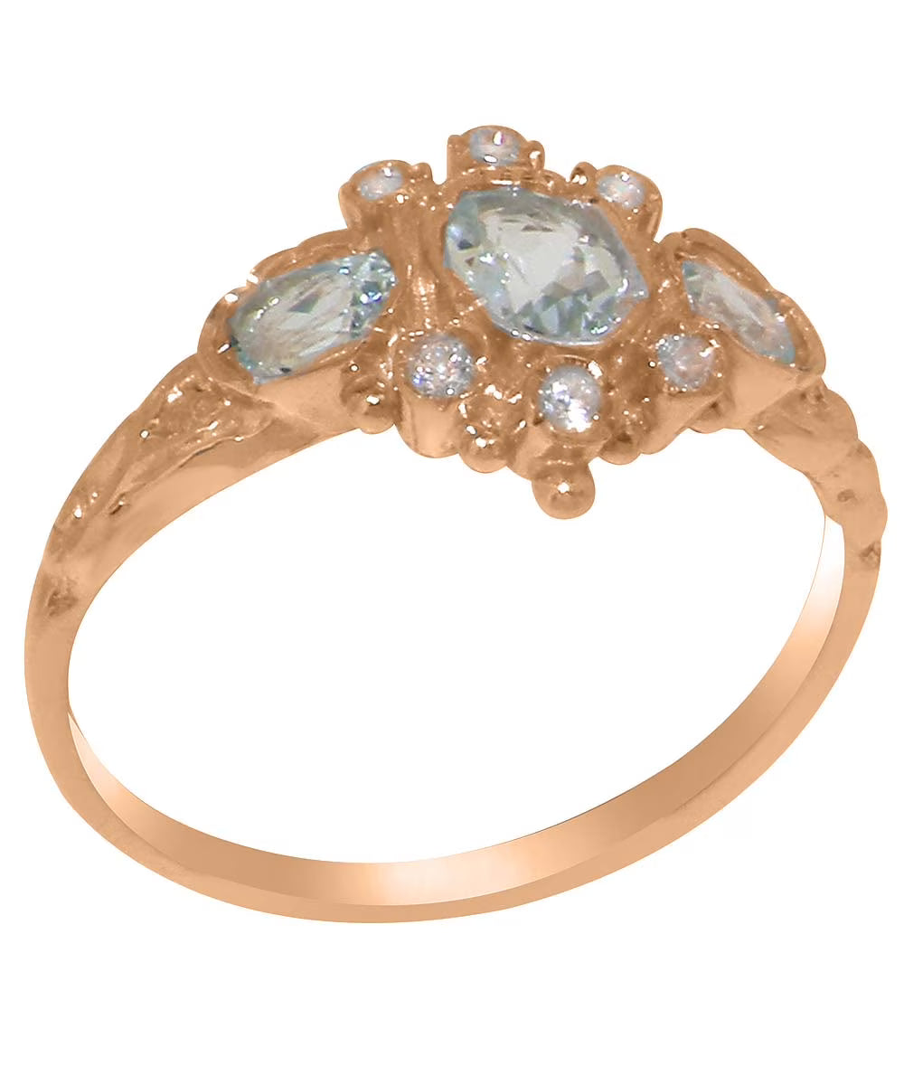 14k Rose Gold Aquamarine & Diamond Womens Promise Ring S5705