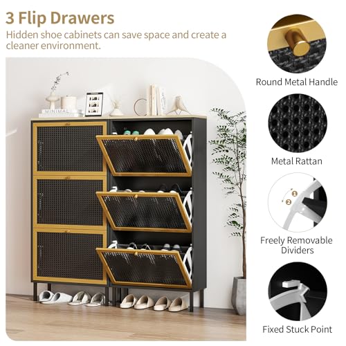 Natural Rattan Shoe Cabinet with 3 Flip Drawers P461