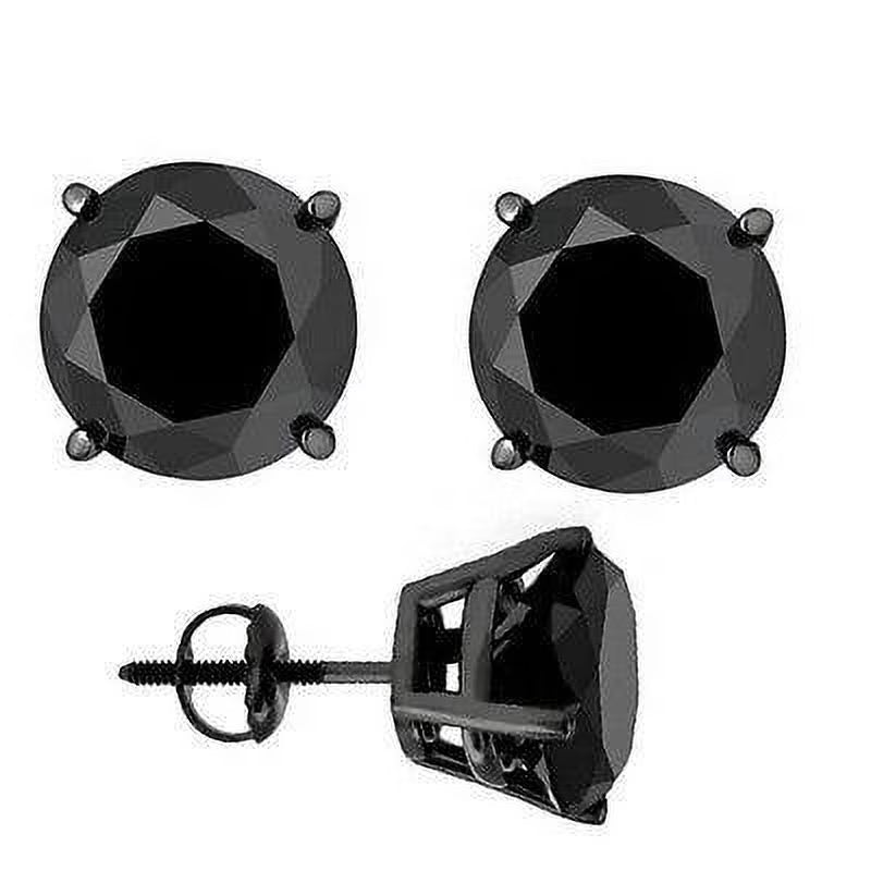 4ct 14k Black Gold Round Black Diamond Screw Back Studs Earrings A4539