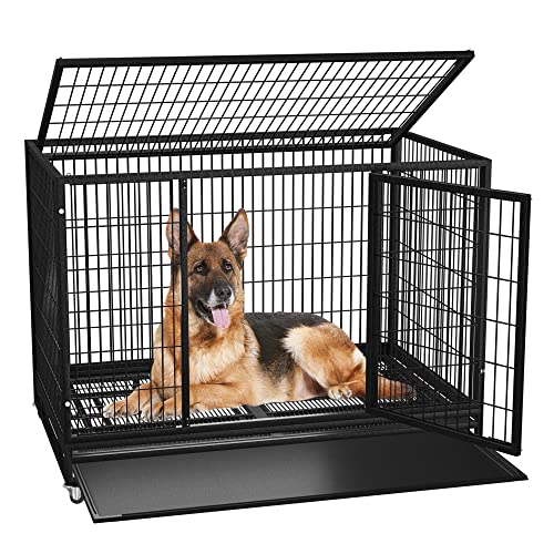Heavy Duty Dog Crate Cage Kennel with Removable Wire Trays and Wheels L73253