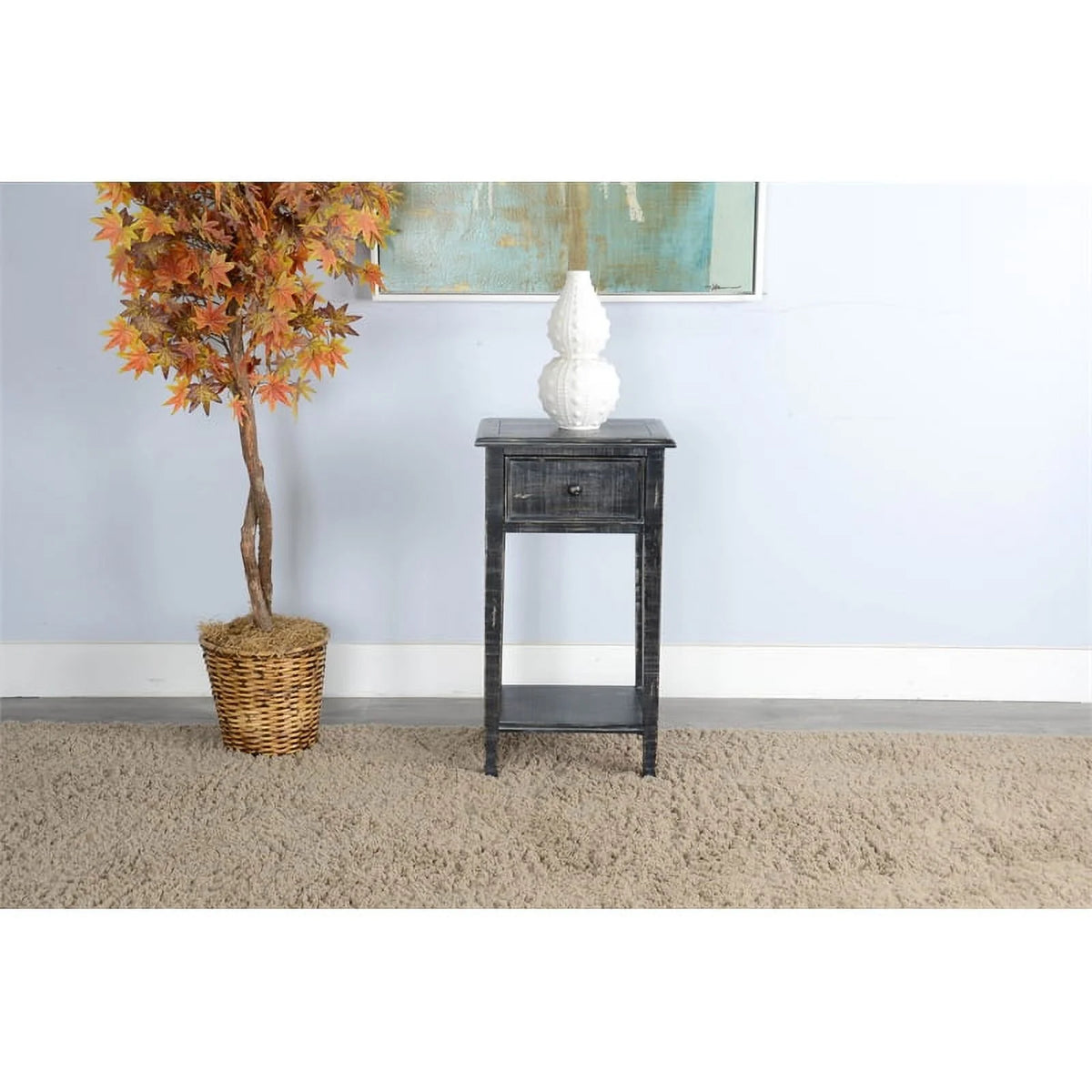 Black Wood Side Table with Drawer D4419