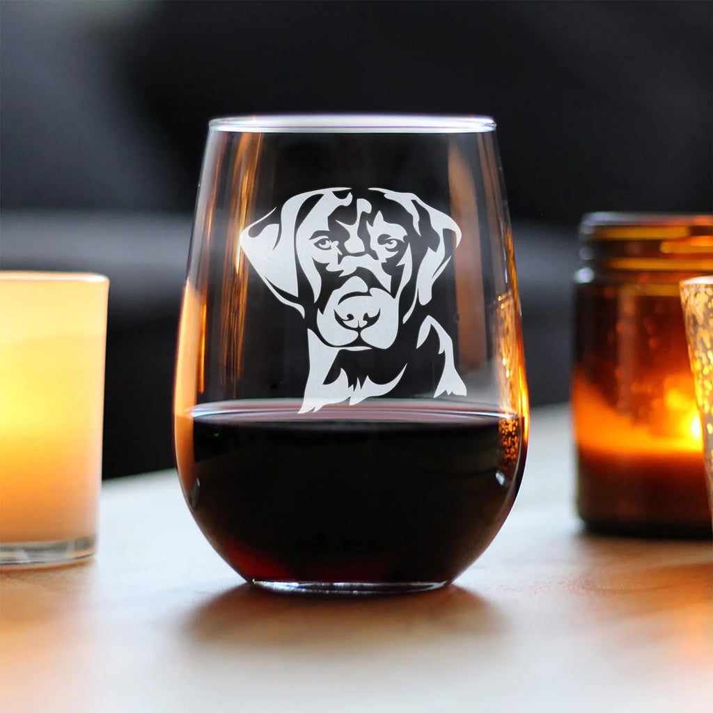 Black Lab Face Stemless Wine Glass E913252