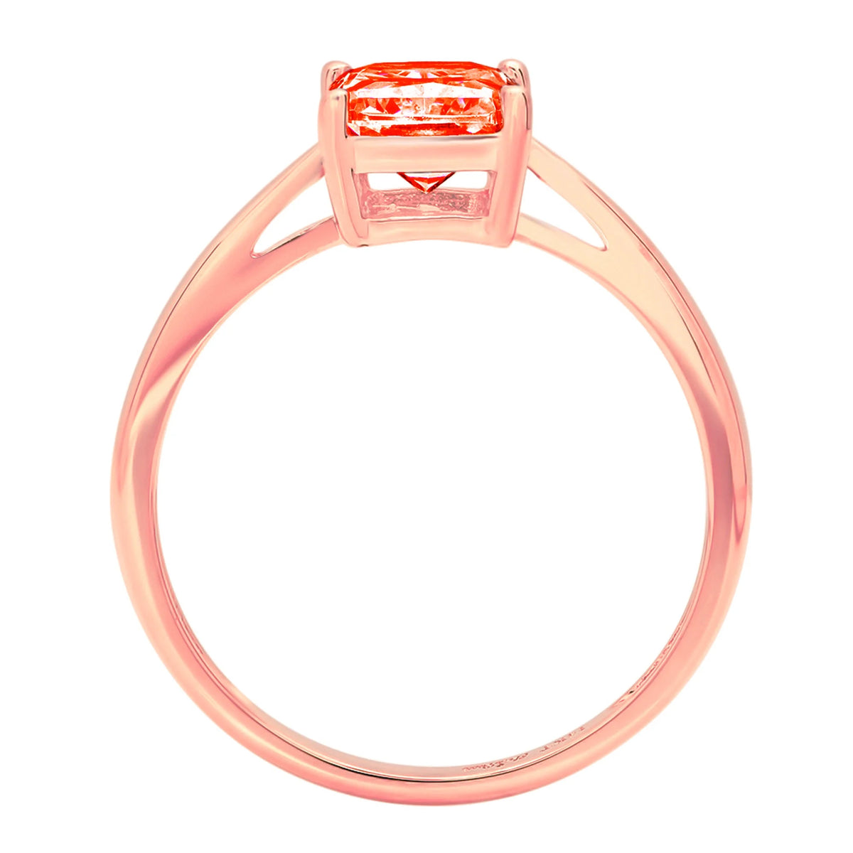18k Rose Gold Emerald Cut Red Simulated Diamond Ring Size 8.75 K909982