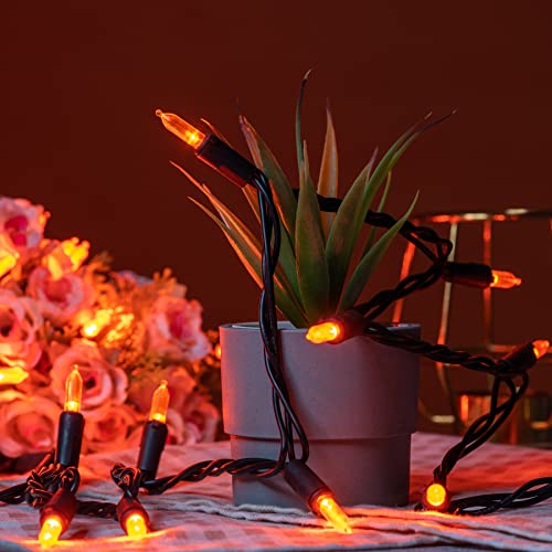 200 Orange LED Christmas Lights Black Wire 2 Strands 33 Feet Y28135