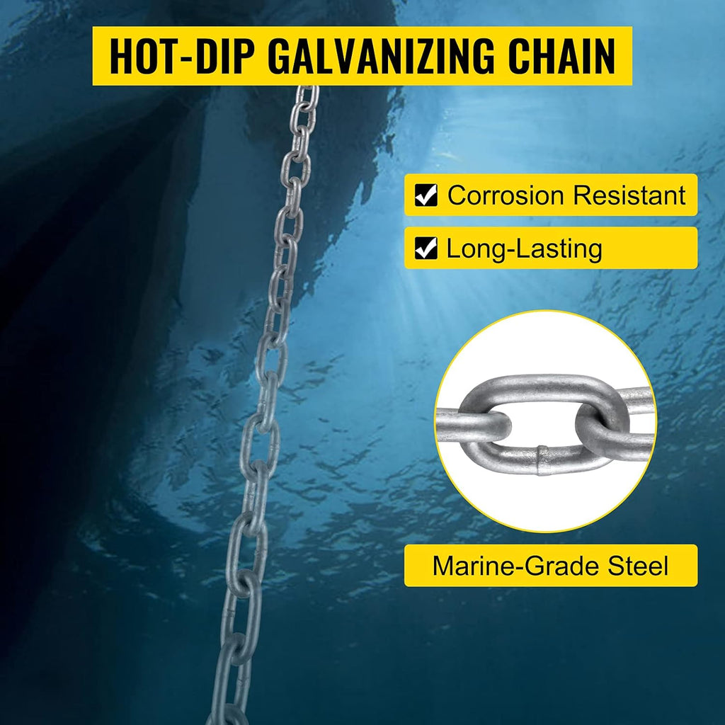 15' x 5/16" Boat Anchor Chain, 1/2" x 200' Nylon Rope, Galvanized Steel Chain S4649