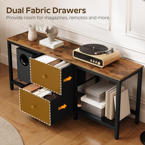 Rustic Brown and Black TV Stand with 2 Fabric Drawer J9543