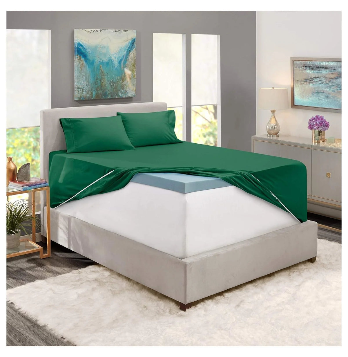 Green 4 Piece Queen Size Extra Deep Pocket Sheets I67347