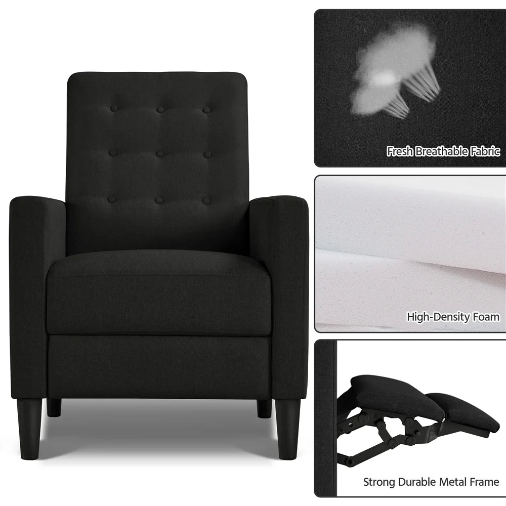 Black Fabric Tufted Recliner Chair with Adjustable Back & Footrest A546