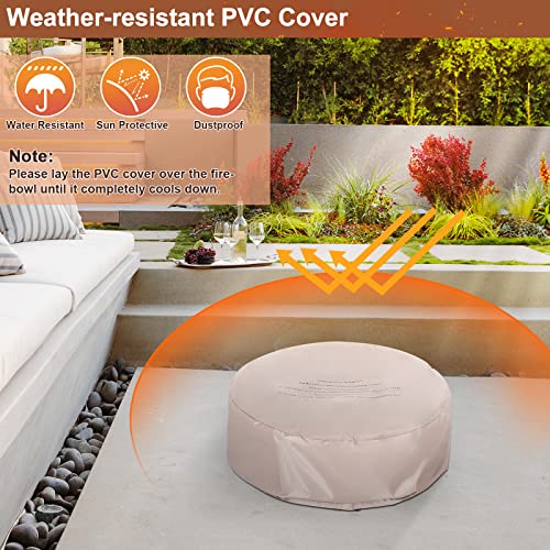 28 Inch Round Propane Gas Fire Pit with Lava Rocks & PVC Cover G703