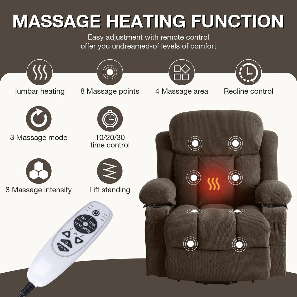 Brown PU Leather Power Lift Recliner Chair with Massage and Heating K36722