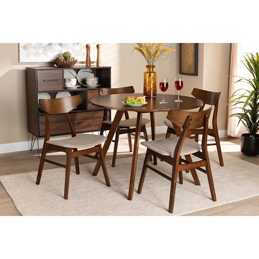Light Beige Fabric and Wood 5-Piece Dining Set W7474