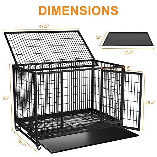 Heavy Duty Dog Crate Cage Kennel with Removable Wire Trays and Wheels L73253