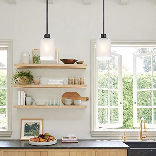 3 Pack 1-Light Industrial Farmhouse Pendant Ceiling Light Frosted Glass Black Finish S5000