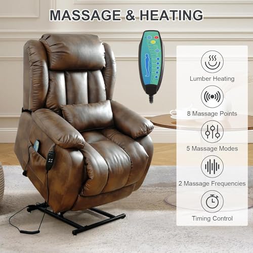 Large Genuine Leather Power Lift Recliner Chair with Massage and Heating T736428