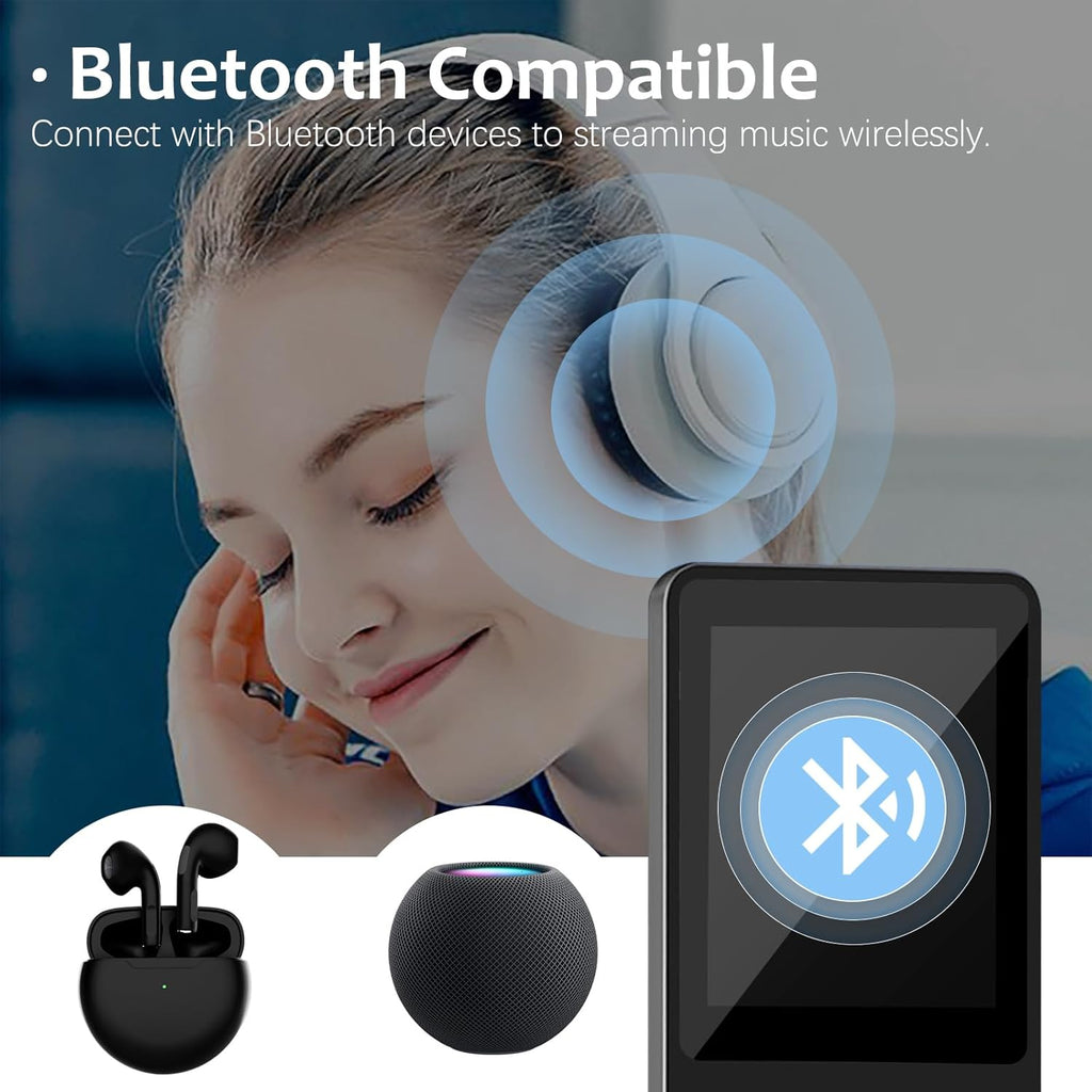 32GB Bluetooth MP3 Player with Speaker, FM Radio, Voice Recorder, Alarm Clock, Supports up to 128GB, Including Earphones B5766