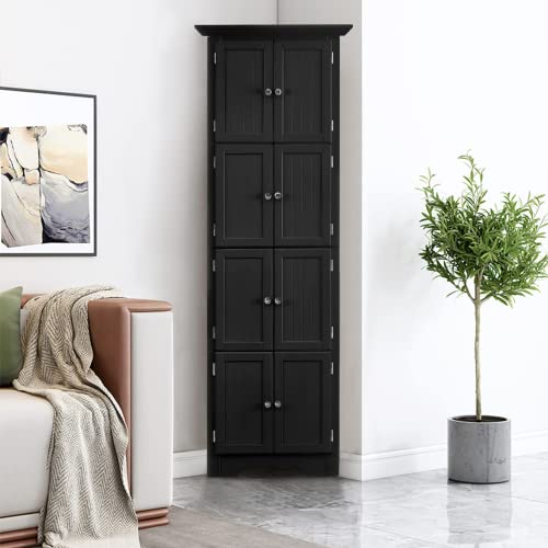 Black Tall Corner Storage Cabinet with Doors and 4 Shelves J6559