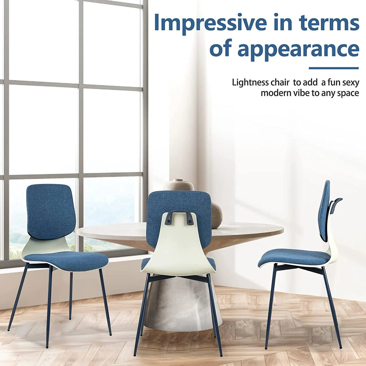 Blue Upholstered Dining Chair with Iron Legs Set of 2 B3695