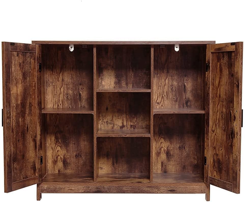 Retro Brown Wooden Floor Storage Cabinet with 2 Doors and 2 Open Shelves M353134