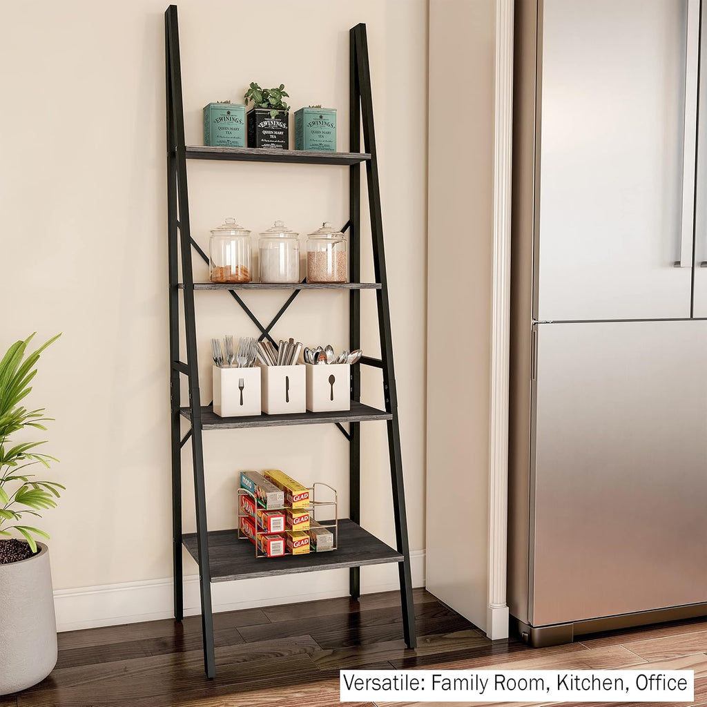Gray Woodgrain 4-Tier Ladder Bookshelf Z327