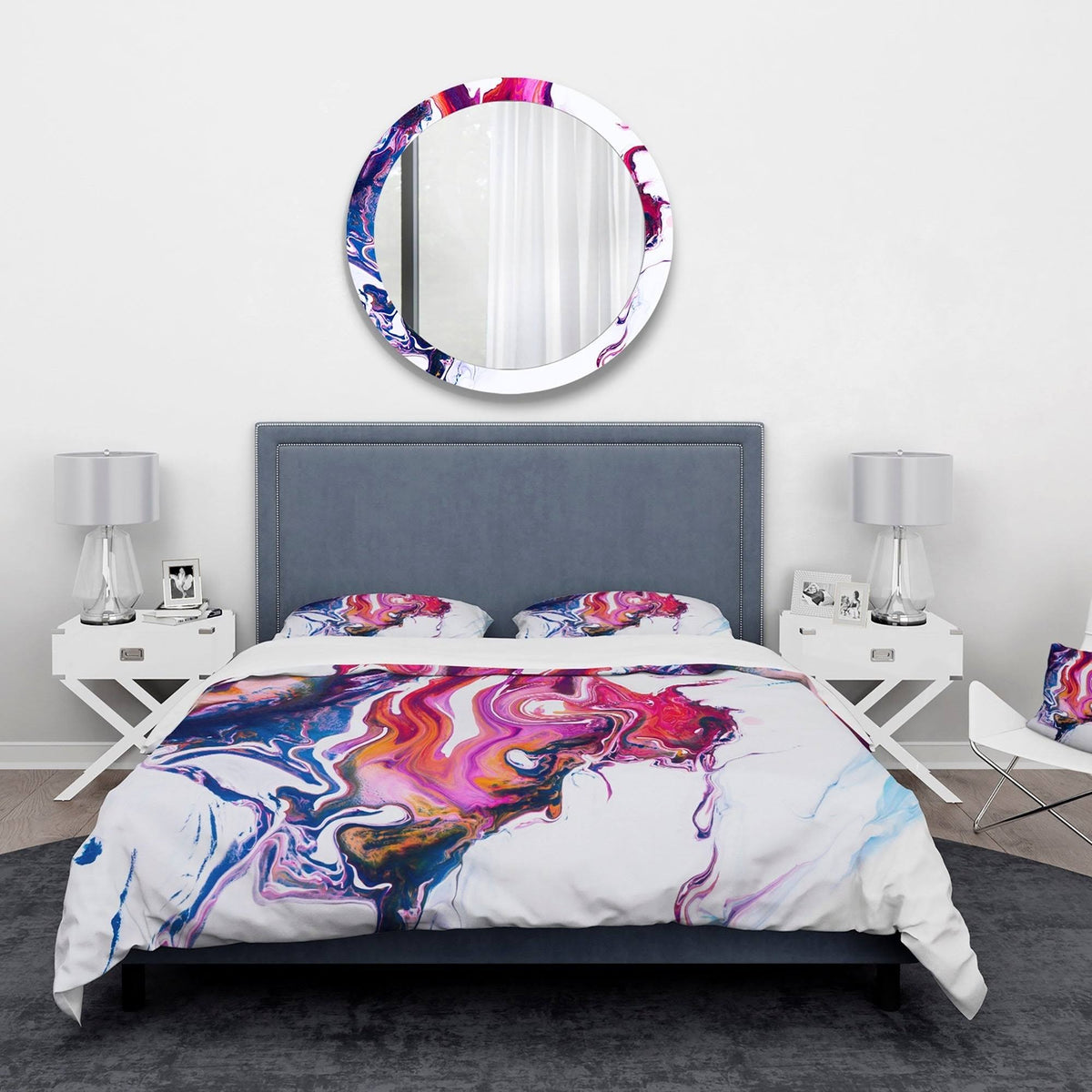 King Purple Pink Blue Marble Bedding Set Duvet Cover with 2 Shams W212