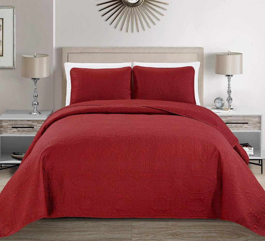 3pc King/California King Embossed Oversized Coverlet Bedspread Set Solid White I424