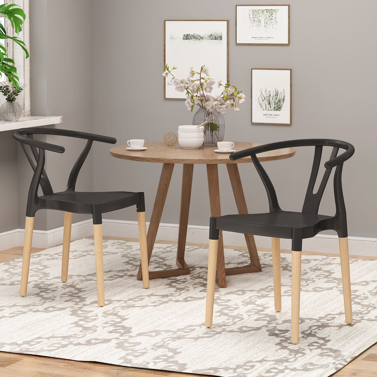 Black and Natural Finish Beech Wood Dining Chair Set of 2 F947