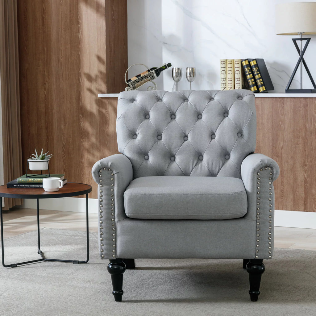 Light Gray Upholstered Tufted Accent Chair with Wood Legs L108338