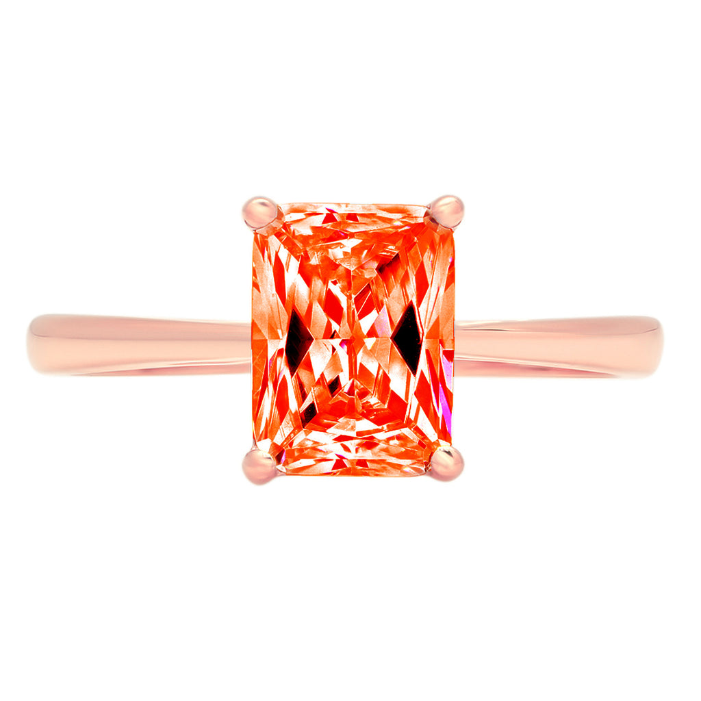 18k Rose Gold Emerald Cut Red Simulated Diamond Ring Size 8.75 K909982
